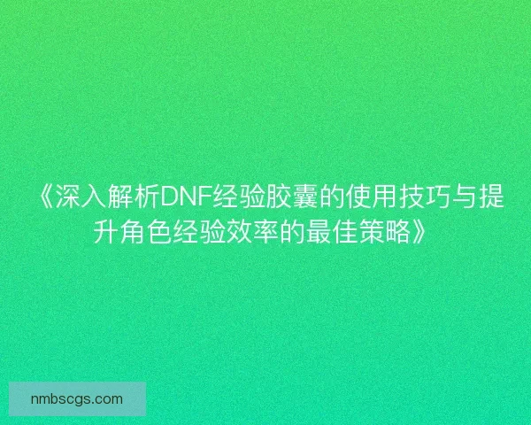 《深入解析DNF经验胶囊的使用技巧与提升角色经验效率的最佳策略》